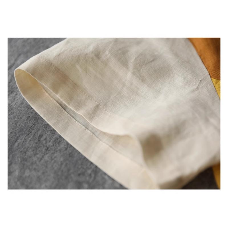 DIMANAF Plus Size Linen Blouse Dress Women 2025 Colorful New Summer Style Shirt O-Neck Loose New