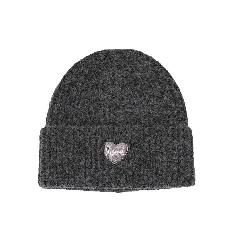 Women's Autumn and Winter New Face Showing Small Wool Hat Encore Red and White Warm and Simple Love Embroidery Knitted Hat