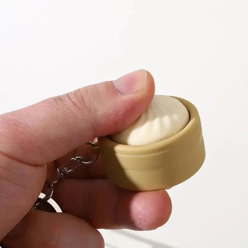 Office 1/2/4Pcs Desktop Decompress Steamed Bun Clicker Key Chain Small Steamed Bun Decompress Key Chain Gifts For Kids Adults Children's Birthday Gift