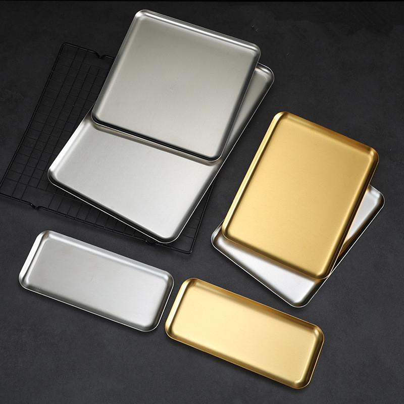 Rectangular 304 Stainless Steel Plate Barbecue Plate Hot Pot Buffet Tray Square Snack Dessert Trays Kitchen Cook Accessories