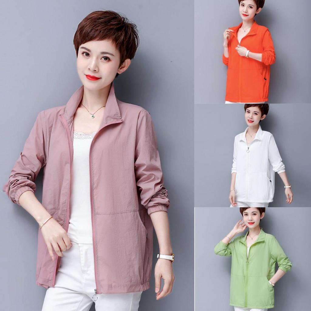 Mittelalterliche Mutter Sommer Dünne Jacke Koreanisch Locker Stehkragen Reißverschluss Sonnenschutz Kleidung Damen Locker Sonnenschutzjacke 5XL