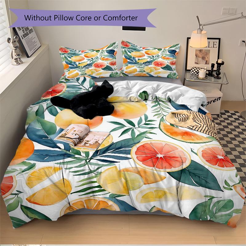 3pcs Citrus Fruits Quilt Set, Soft and Comfortable Bedroom