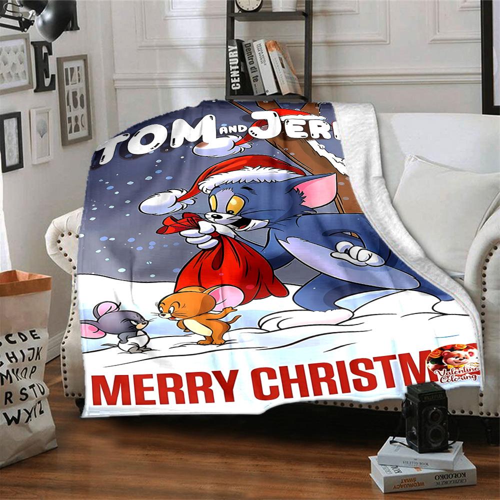 1pc Tom and Jerry Merry Christmas Flannel Blanket Soft Warm Throw for Home, Office, Travel, All-Season Cozy Bedding GiftL1064