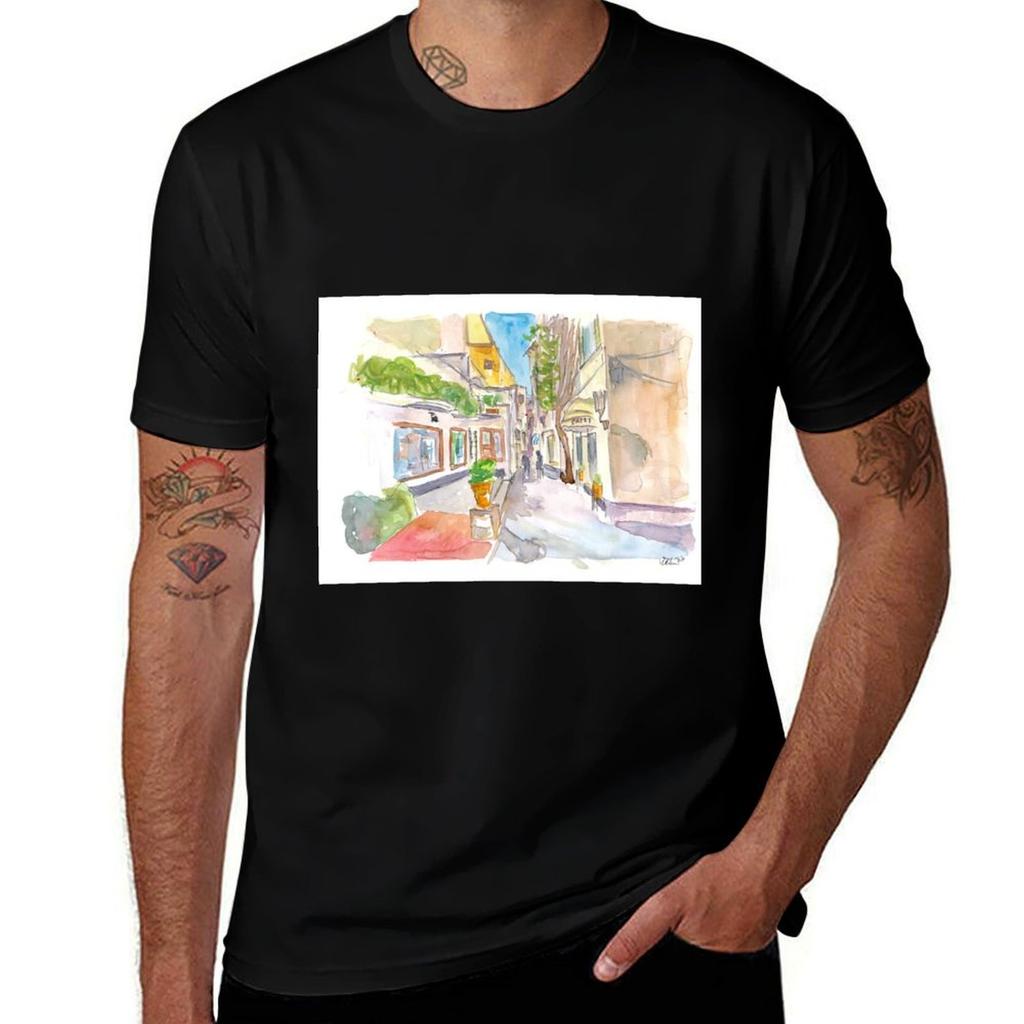 Capri Italy Crooked Alleys Stroll Tshirt Casual Fashion Short Sleeve Cotton Tshirt