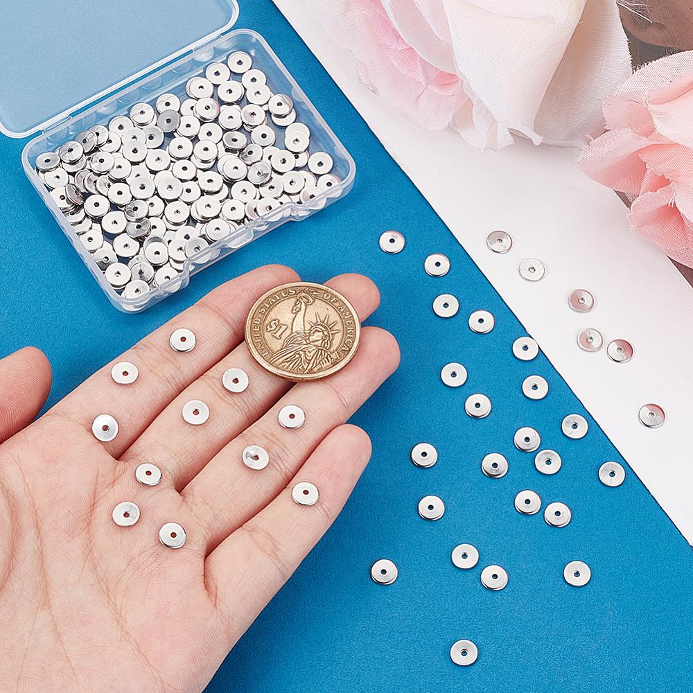 200Pcs 304 Stainless Steel Spacer Beads, Flat Round/Disc, Stainless Steel Color, 6x0.7mm, Hole: 1mm