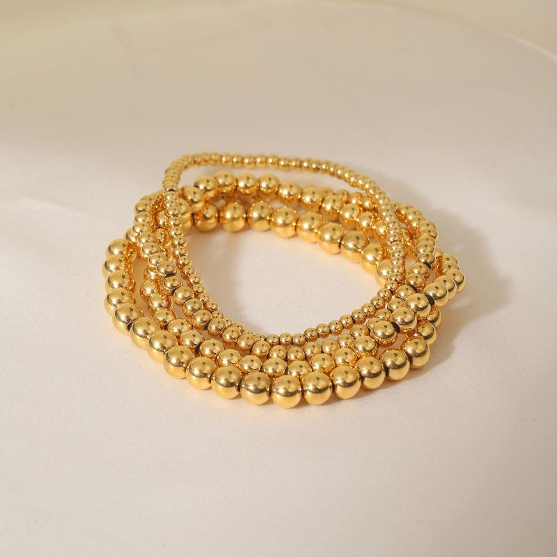 RTS 2 4 6 10mm 18K Gold Plated Stainless Steel PVD Golden Beaded Bracelet Elastic Waterproof Bracelet for Multiple Layer Wearing