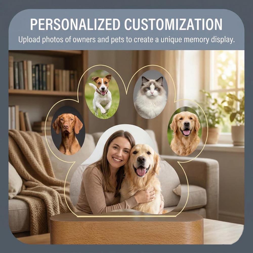Custom Night Light Pet Paw Photo Personalized Acrylic LED Lamp Warm Bedroom Decor Sweet Memory Gift For Pet Lovers Home Decor