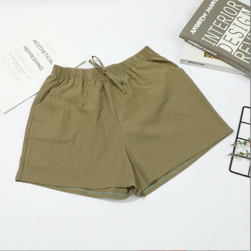 

Женские летние однотонные льняные свободные шорты с высокой талией, повседневные тонкие широкие хлопковые льняные шорты, свободные повседневные XL