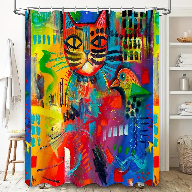 Abstract Art Shower Curtain Modern Bathroom Decor Washable Fabric Waterproof Liner Vintage Coastal Home Textile