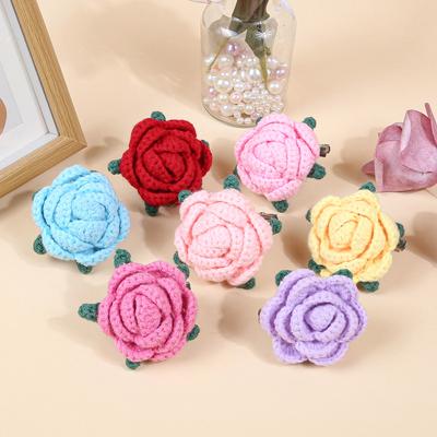 Fashion Flower Brooch Clip Handmade Kintted Rose Flower Hair Clips Lapel Pin Badge Brooches For Women's Hair Accessories