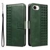 For iPhone 16e Leather Case Wallet Stand Grids Imprinted Phone Cover with Strap