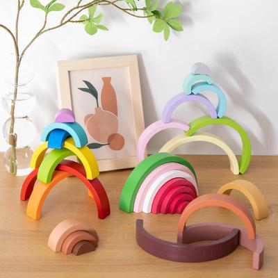 Educational Wooden Rainbow Building Blocks for Young Children: A Fun Puzzle for Stacking, Building, and Learning Colors.