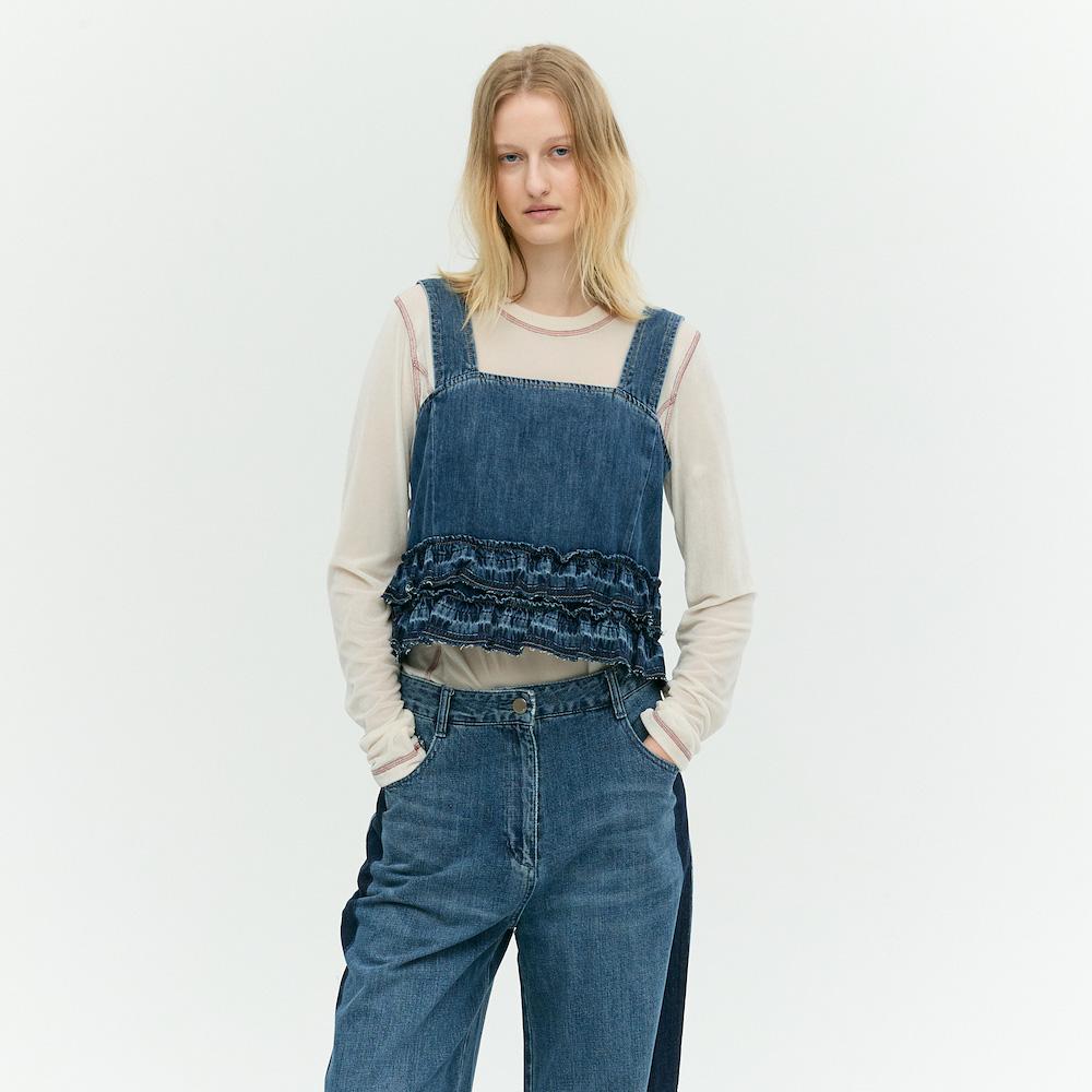 Ebm Sleeveless Layered Denim Top Emp9Dbl010