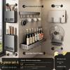 Gunmetal Wall-Mounted Kitchen Rack: No-Drill Seasoning, Knife Holder, Multifunctional Storage Solution