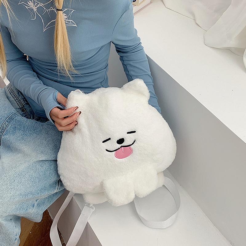 Cartoon Cute Samoyed Plush Backpack Kawaii Large Capacity Plushie Doll Fur Bag Children'S Bag Shoulder Bag Knapsack Bags Gifts