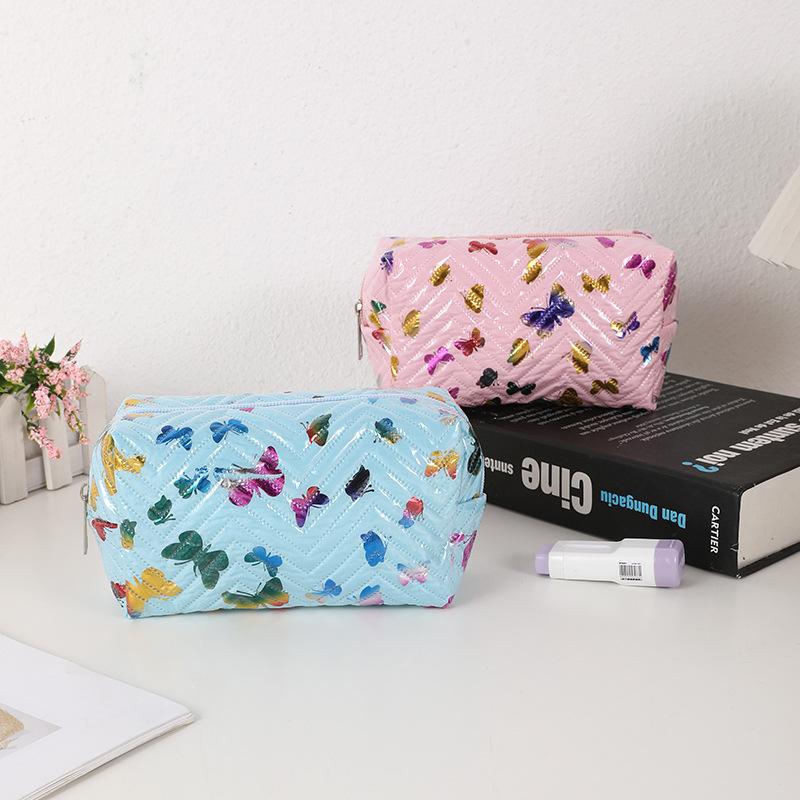 Süßes Schmetterlingsmuster Aufgedruckte Tragbare Aufbewahrungstasche Kosmetiktasche Damen Kulturtasche Schulbedarf Aufbewahrungstasche