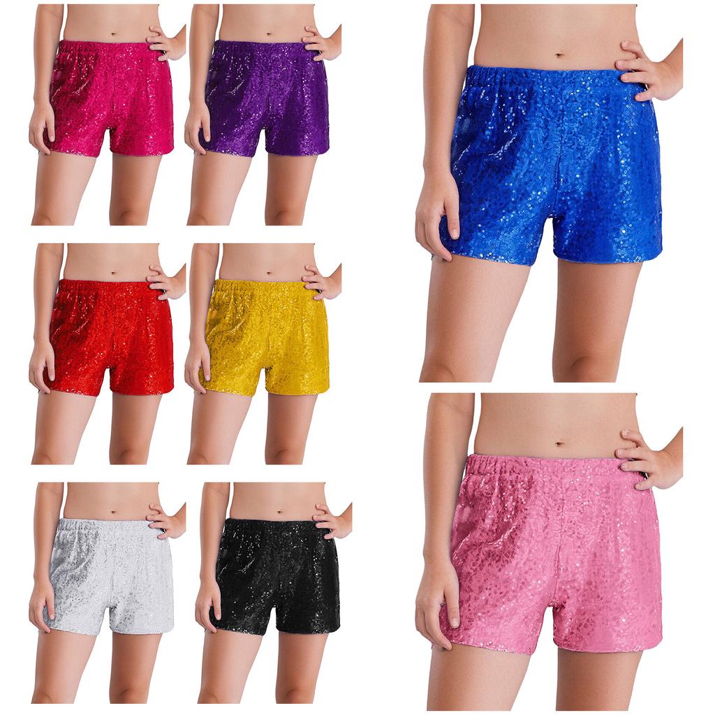 Girls Sequined Dance Shorts Elastic Waist Shiny Sequins Jazz Performance Cheerleading Competition Bottom