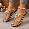 Flat Heel Sandals Women's Summer New European and American Foreign Trade One Line Buckle with Flip Toe Herringbone Beach Large Size Sandals