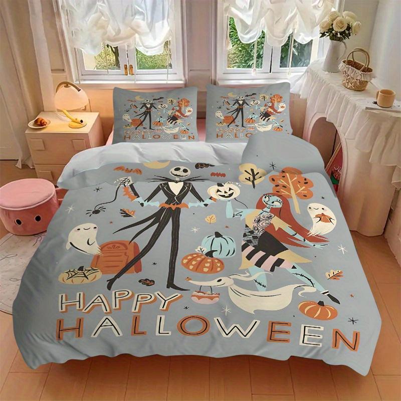 3pcs Happy Halloween Jack & Sally Quilt Set Soft and Comfortable Bedroom, Guest Room and Dorm Decor Bedding Set B041