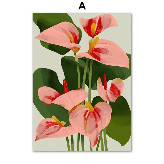 Green Plant Monstera Scallop Boho Abstract Flower Nordic Wall Art Canvas Painting Posters Prints Pictures for Living Room Decor No Frame