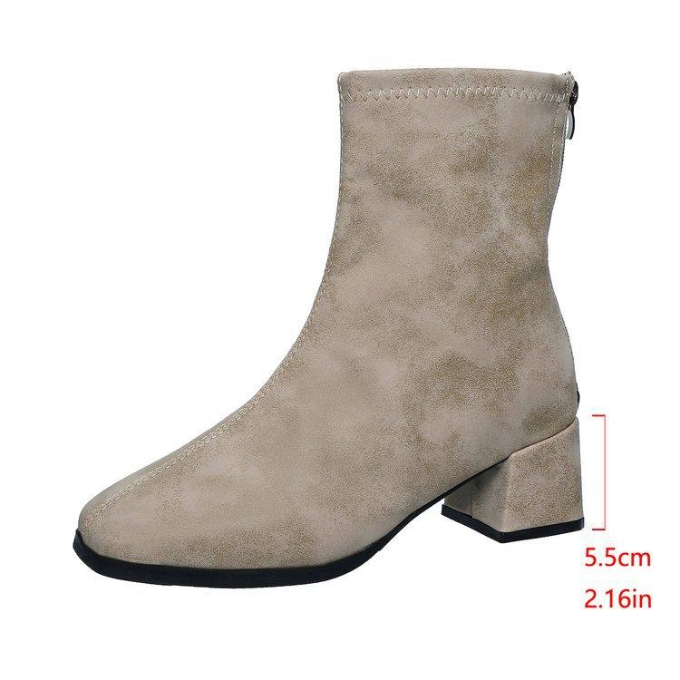 Large Size Polished Low-tube Women's Boots Autumn and Winter New Fashion Women's Boots Rear Zipper Square Heel Women's Shoes