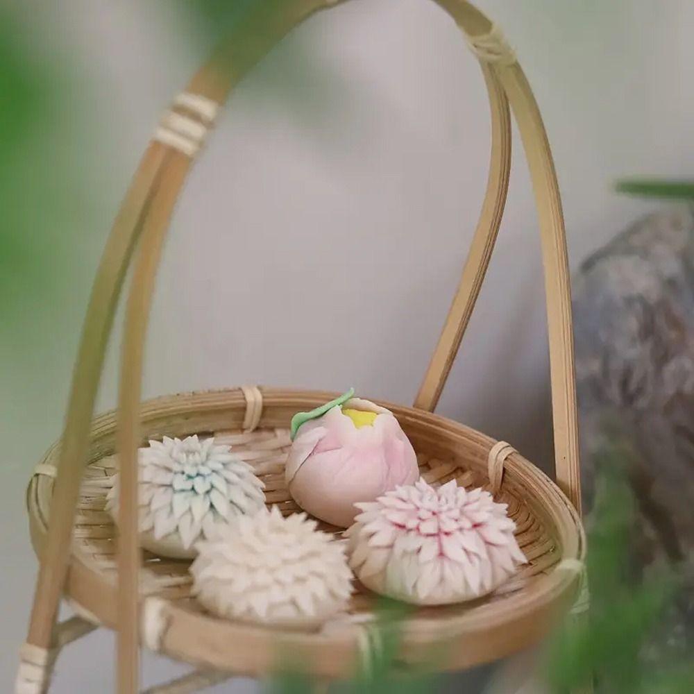 Round Snack Display Stand 1/2/3 Tier Storage Baskets Bamboo Weaving Baskets  Kitchen Decorate