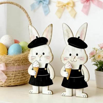 2 Stück Osterhase Dekoration Bauernhaus Rustikal Paar Hase Tischschild Home Office Frühling Osterfeiertag Party Tischmittelstück Schmuck