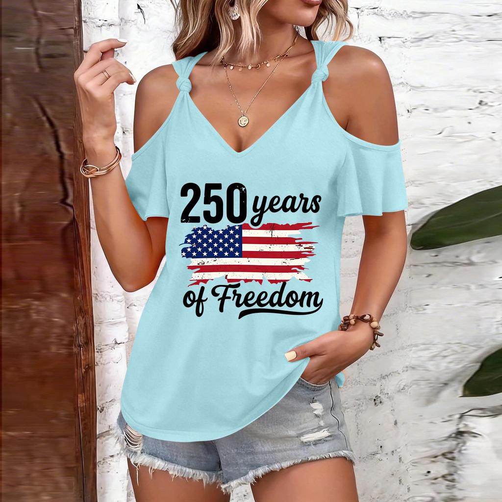 Blouses Manches Courtes pour Femmes Épaules Dénudées Col en V Chemises Manches Courtes pour Femmes avec Graphique Imprimé Hauts Manches Courtes pour Femmes Coupe Décontractée