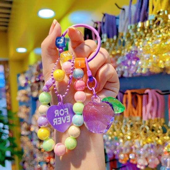 Fruit Pendant Keychain Colorful Beads Keychain Cute Transparent Fruit Bag Backpack Purse Charm Gift for Women Girls Teens