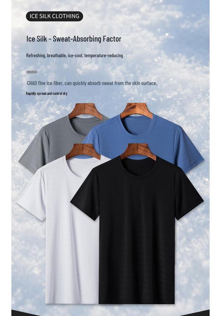 Men's Summer Quick-Dry Ice Silk Solid Color Sports Suit - Large Size Three-Piece Set with Shorts.