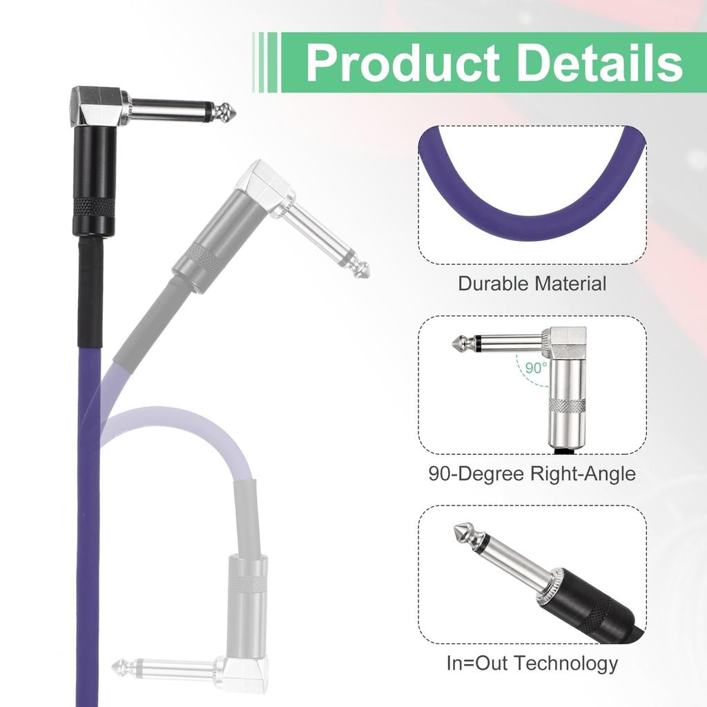 Uxcell 1pc Guitar Patch Cable 10 Inch Pedalboard Cord Inch Metal Straight Bend TS Right Angle Guitar Patch Effect Cable Cord for Instruments Effects