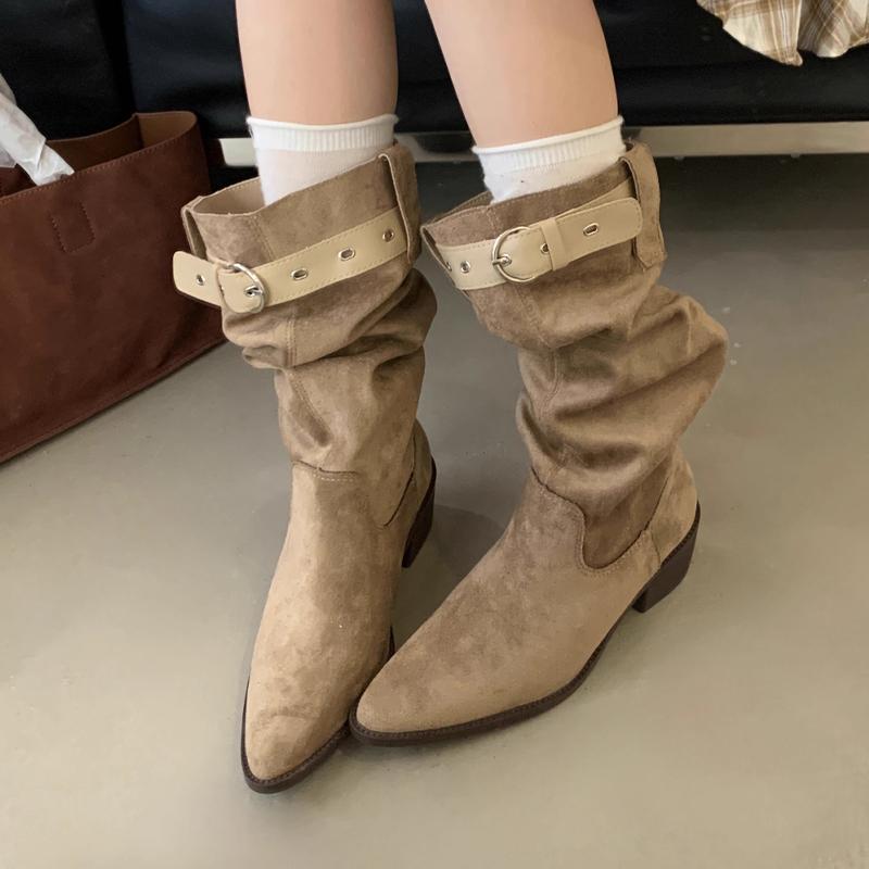 Fashion Pointed Toe Women Boots Winter Suede Designer Shoes Fashion Dress Heeled Boots 2025 Goth Knee High Chelsea Botas Mujer Zapatos