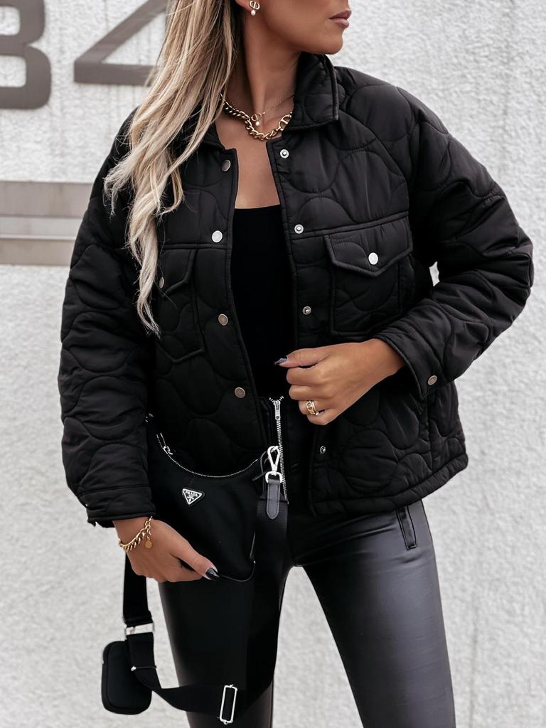 Winter European and American Style Long Sleeve Button Cotton-Padded Women's Jacket