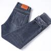 Winter Fleece Jeans Men's Fashion Elastic Slim Straight Warm Trousers Thicken Business Casual Korean Thermal Denim Pants