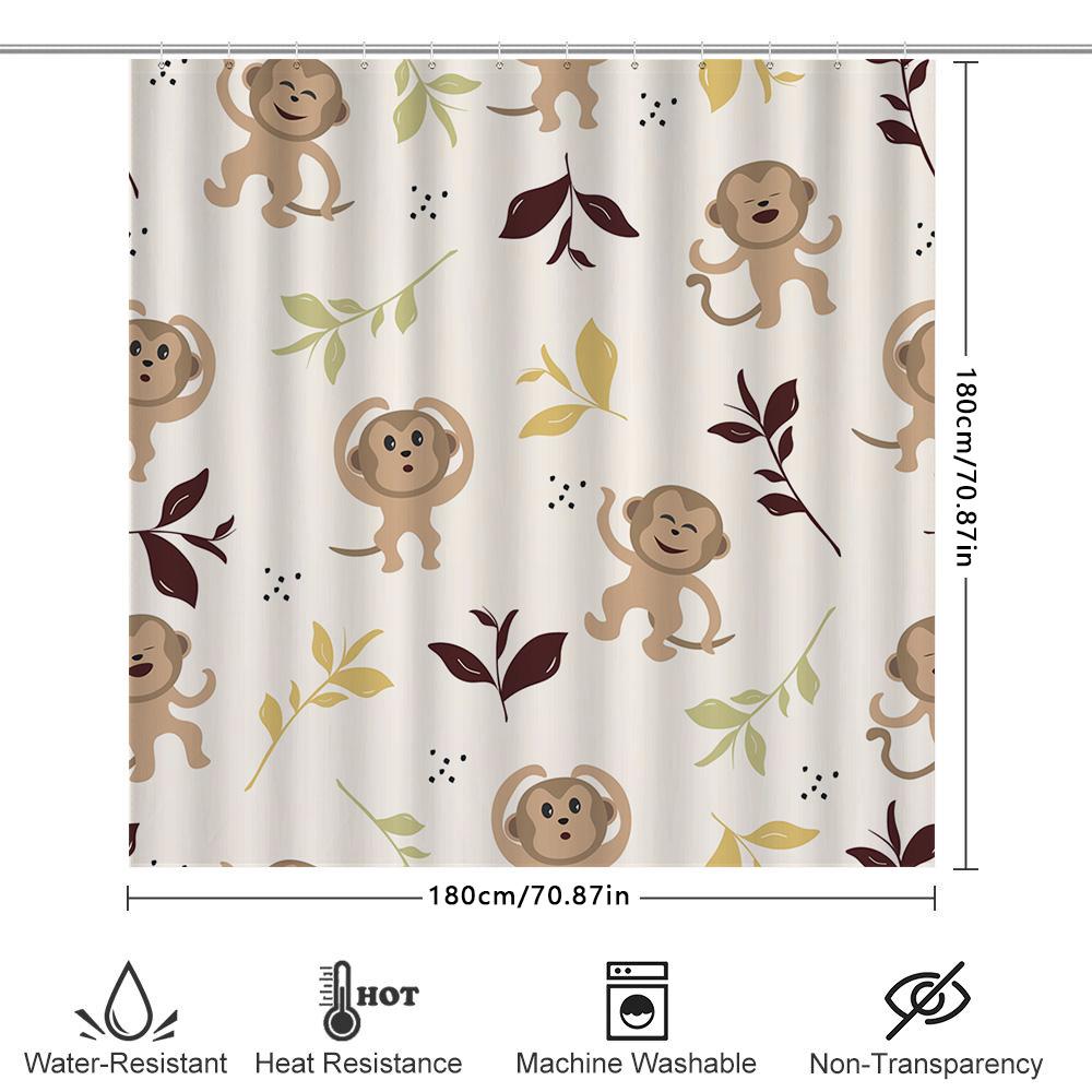 Animal-Themed Shower Curtain Featuring Playful Monkeys Perfect For Any Bathroom!