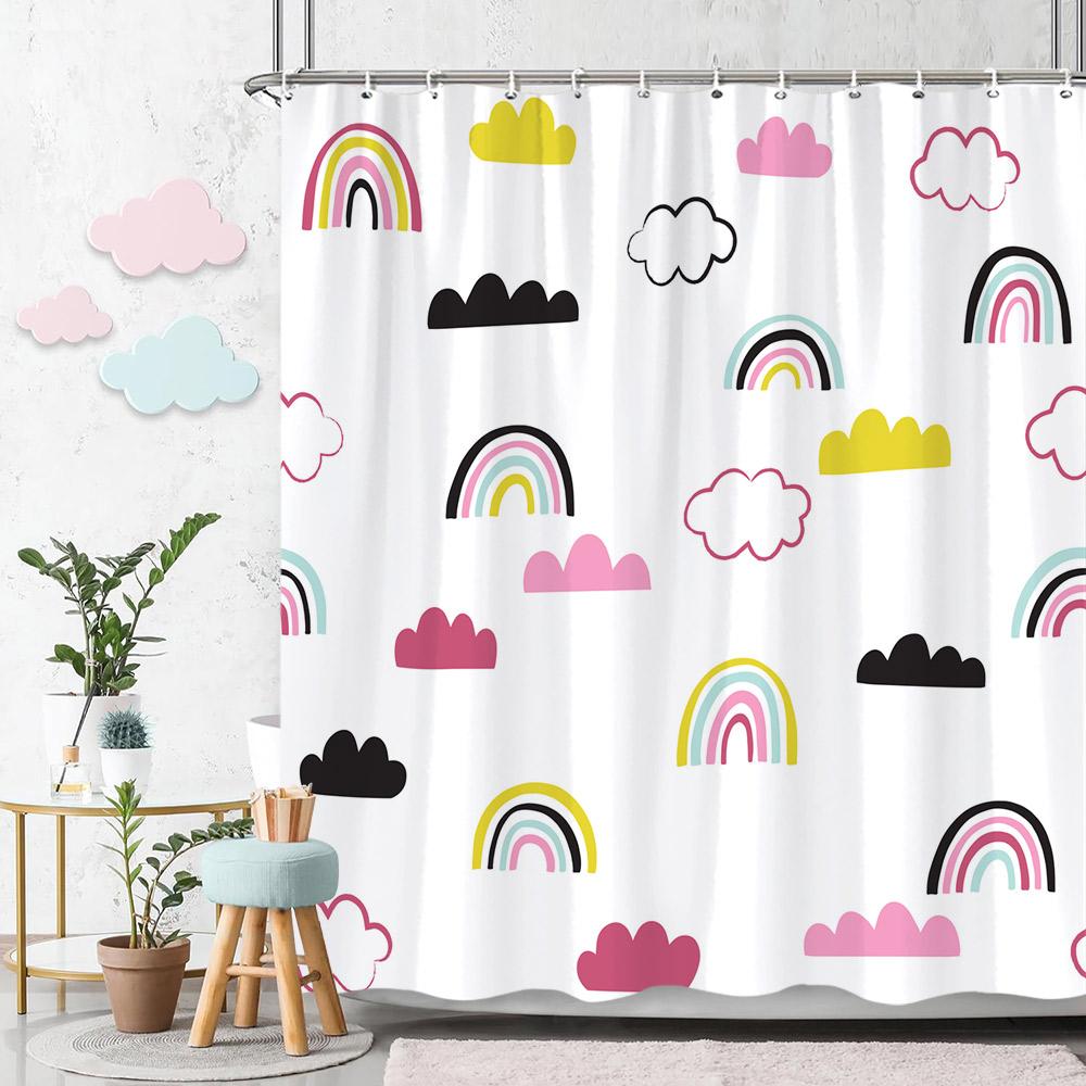 Beautiful Love Rainbow Shower Curtain Gift Idea Bohemian Printed Pattern Polyester Fabric Bath Curtain Bathroom Decor with Hooks