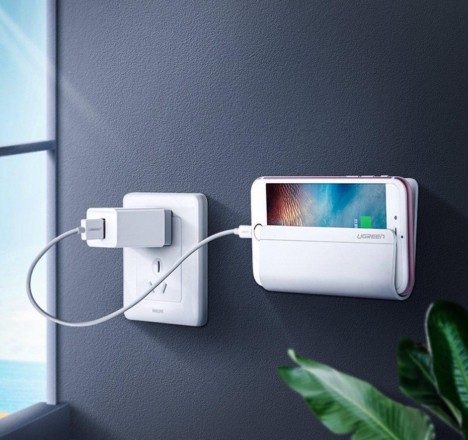 Ugreen Model 30394, Universal Phone Charging Wall Mount Stand, Elegant White Finish