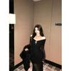 High-end Royal Sister Style Temperament Slim Mesh One-word Shoulder Long-sleeved Dress Women's New Dress Hip-wrapped Skirt