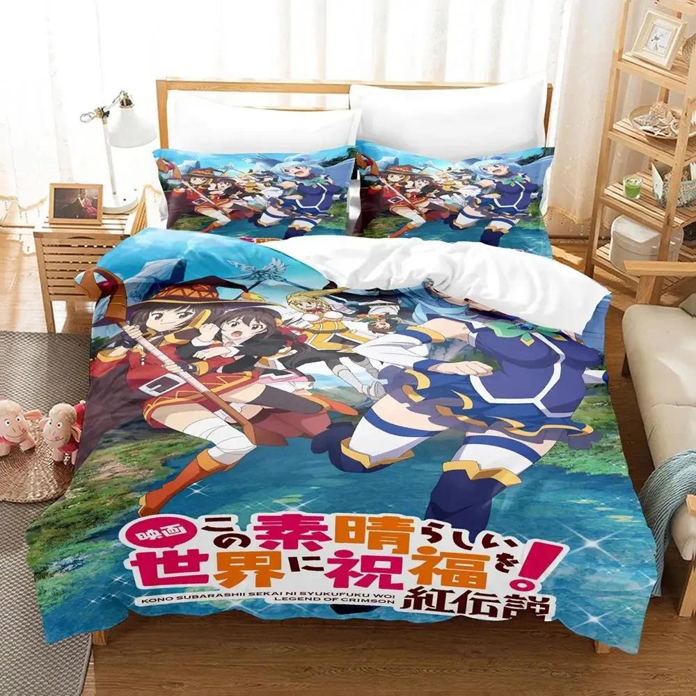 KonoSuba 3D Kawaii Cartoon Anime Duvet Cover Set for Adults Boys Bedroom 2 Person 3 Piece Bedding Set  Duvet Cover Bed Set