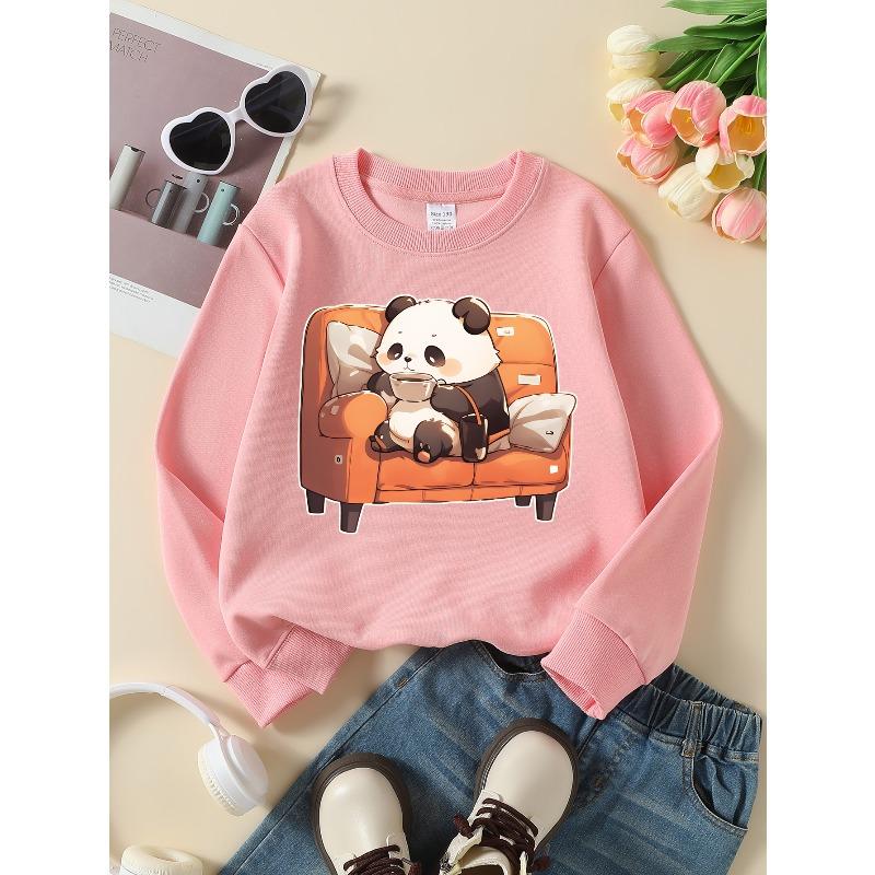 Girls' Crewneck Sweatshirt Cute Panda Relaxing On Couch with Machine Washable, Spring And Autumn, Sportswear And Casual Wear