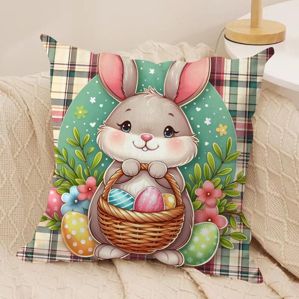 Easter Rabbit Cute Cushion Cover Silky Short Plush Invisible Zipper Dustproof Sofa Pillow Case For Home Decor