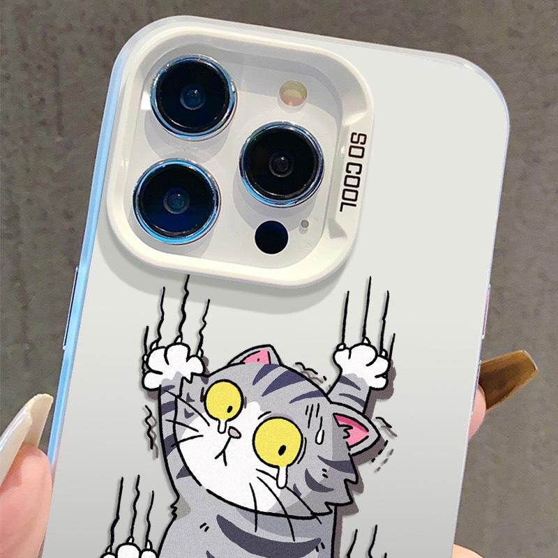 Silver Anti-Slip Cat Phone Case for iPhone 13/14Pro/15ProMax/16Pro/17