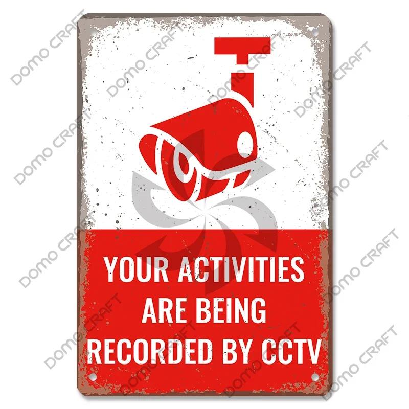 Warning CCTV Tin Signs Metal Plaque Notice  Hour Security Camera Vintage Poster Metal Plate Wall Decor for Mall Shop Bar Home
