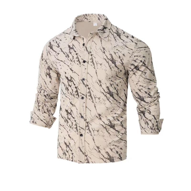 Men Long Sleeve Corduroy Striped Shirt Business Casual Style