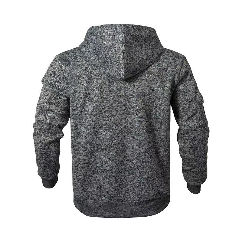 Men Vintage Heavyweight Fleece Lined Hooded Zipper Cargo Pocket Casual Sweatshirt