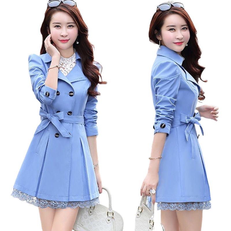 Women's Mid-Length Double-Breasted Spring & Autumn Casual Slim Fit Korean-Style Windbreaker Jacket