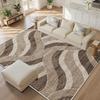 Modern Abstract Wavy Area Rug for Living Room Sofa Floor Decor Neutral Beige Pattern Contemporary House Carpet Runner Mat