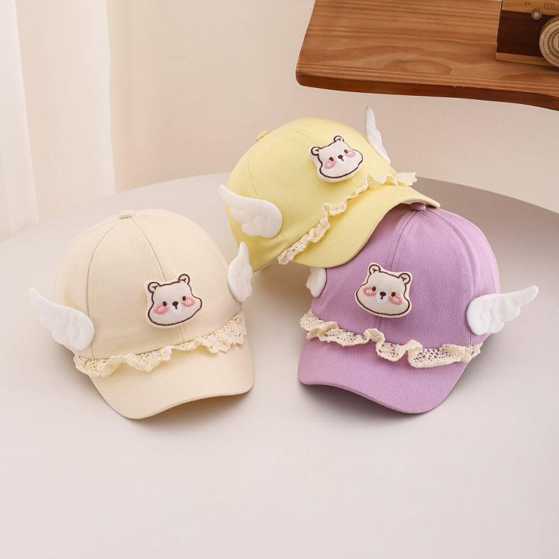 Spring Angel Wings Baseball Cap for Girls - Cute Bear Design, Sun Protection Hat