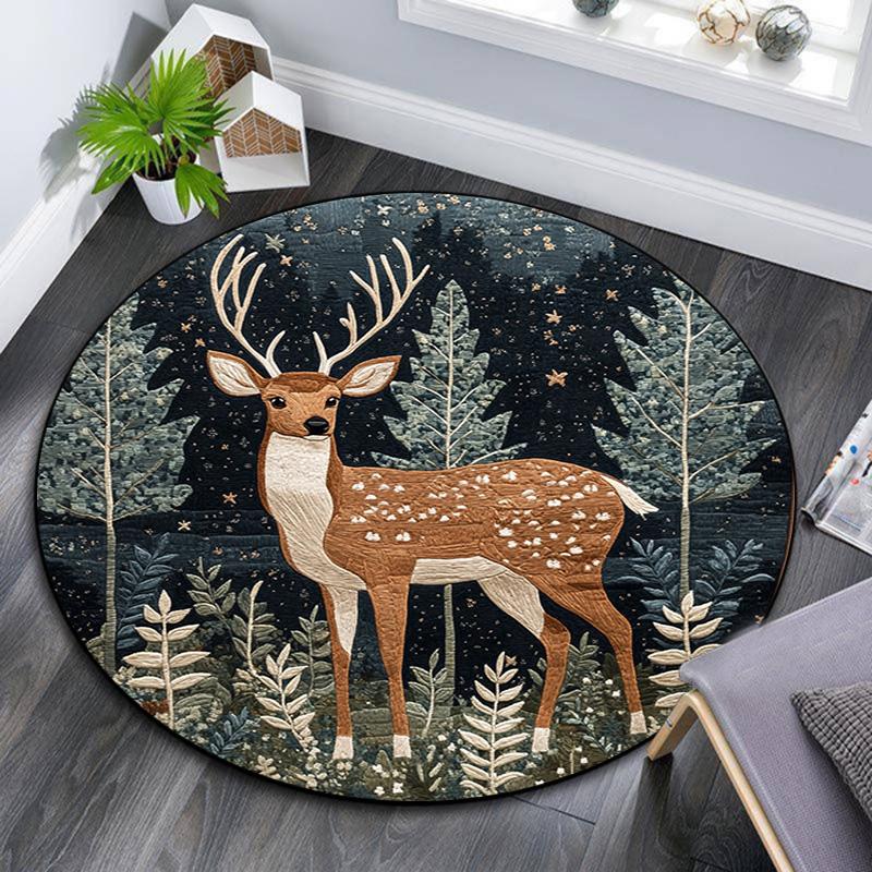 Elk Round Area Rug,Carpet Rug for Living Room Bedroom Sofa Playroom Decor,Non-slip Floor Mat