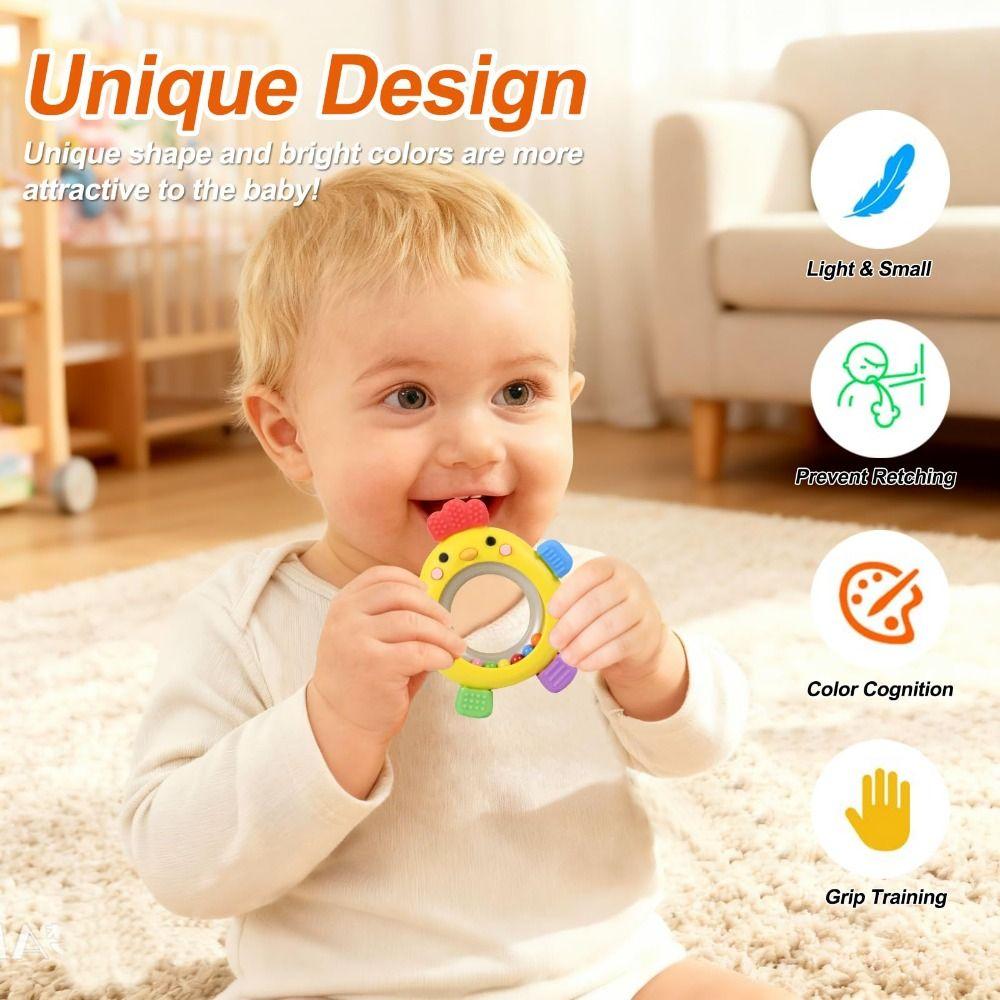 Chick-shaped Baby Teether Toys with Rattle Sensory Toy Cute Chew Toys  3-12 Months